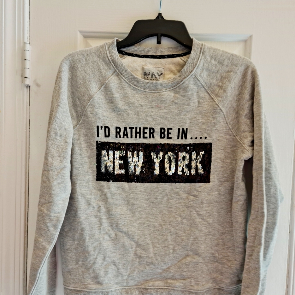 MNY Performance Sweat Shirt size S, grey with sequins that flip, NY/LA, NWoT